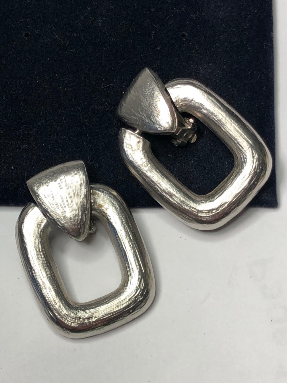 Vintage Door knocker clip on bold earrings silver tone circa 80s